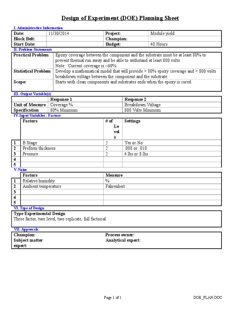 DOE Planning Sheet Example PDF