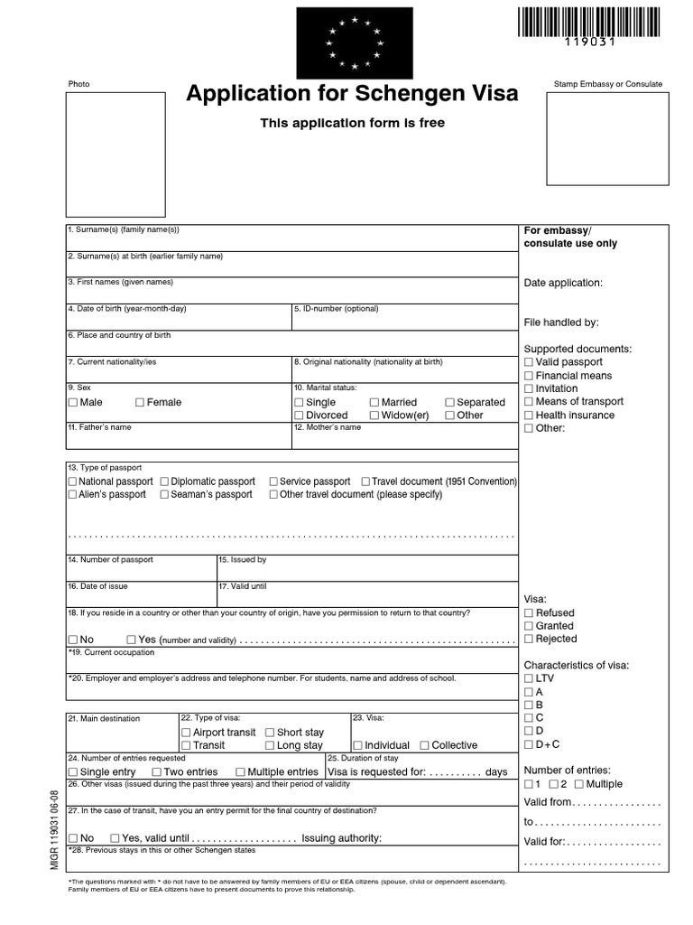 Application For Schengen Visa This Application Form Is Free PDF