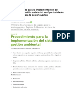 Procedimiento Para La Implementación Del Sistema de Gestión Ambiental en Oportunidades de Negocio Para La Ecoinnovación