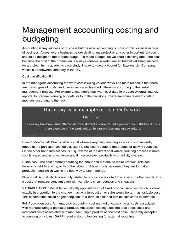 Management Accounting: Costing & Budgeting | PDF