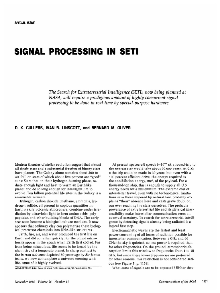 Signal Processing in SETI PDF Signal To Noise Ratio Bandwidth