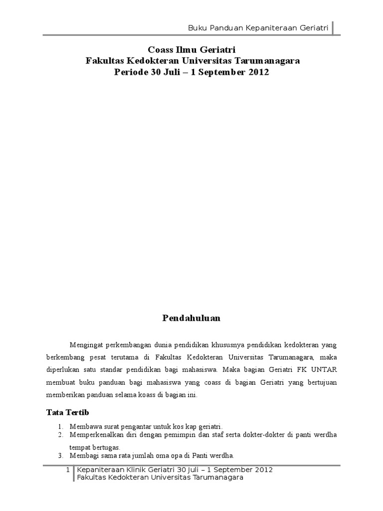Panduan Koass Geriatri FK UNTAR | PDF | Sains & Matematika