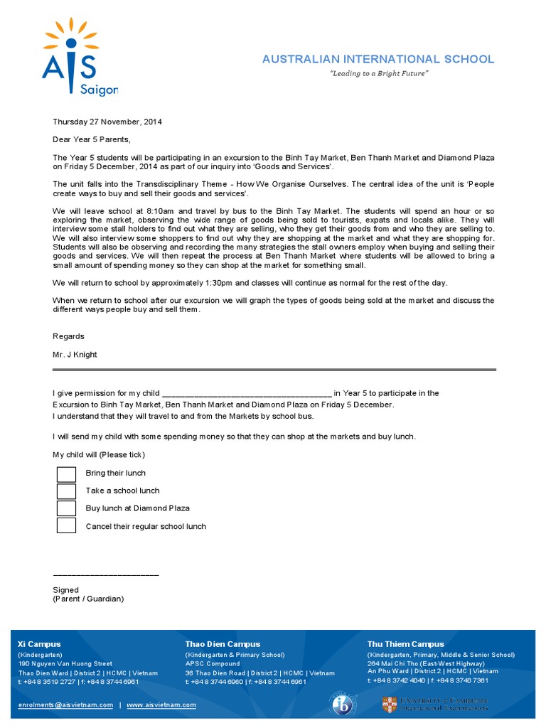 Year 5 Market Excursion Details | PDF | Social Science