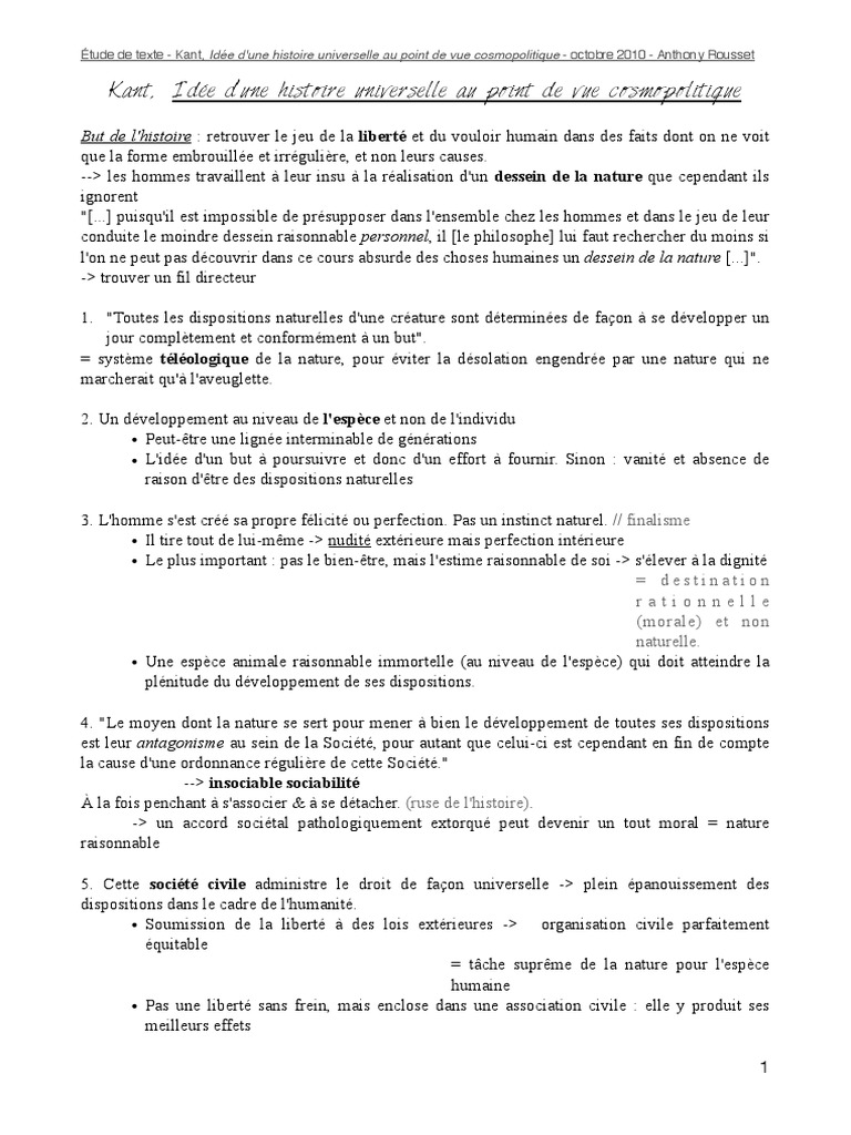 Idée D Une Histoire Universelle Au Point De Vue Cosmopolitique