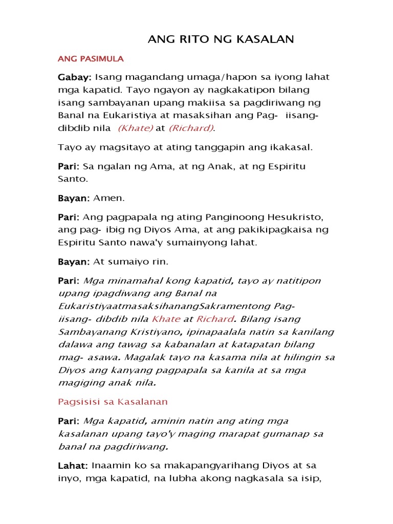 Ang Rito NG Kasalan - Khate&King | PDF