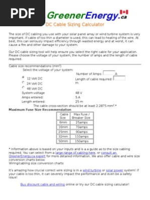 Dc Cable Sizing Calculator Cable Electrical Wiring