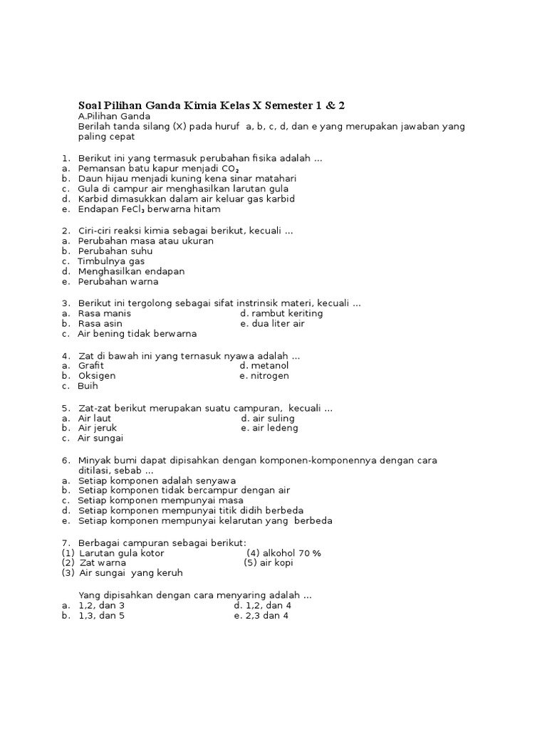 Soal Dan Jawaban Pilihan Ganda Kimia Kelas Xi Materi Termokimia