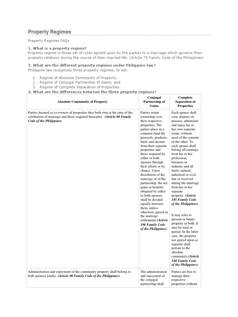 Property Regime Community Property Marriage