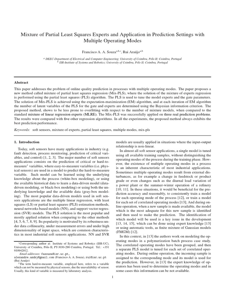 Mixture of Partial Least Squares Regression Models | Download Free PDF ...
