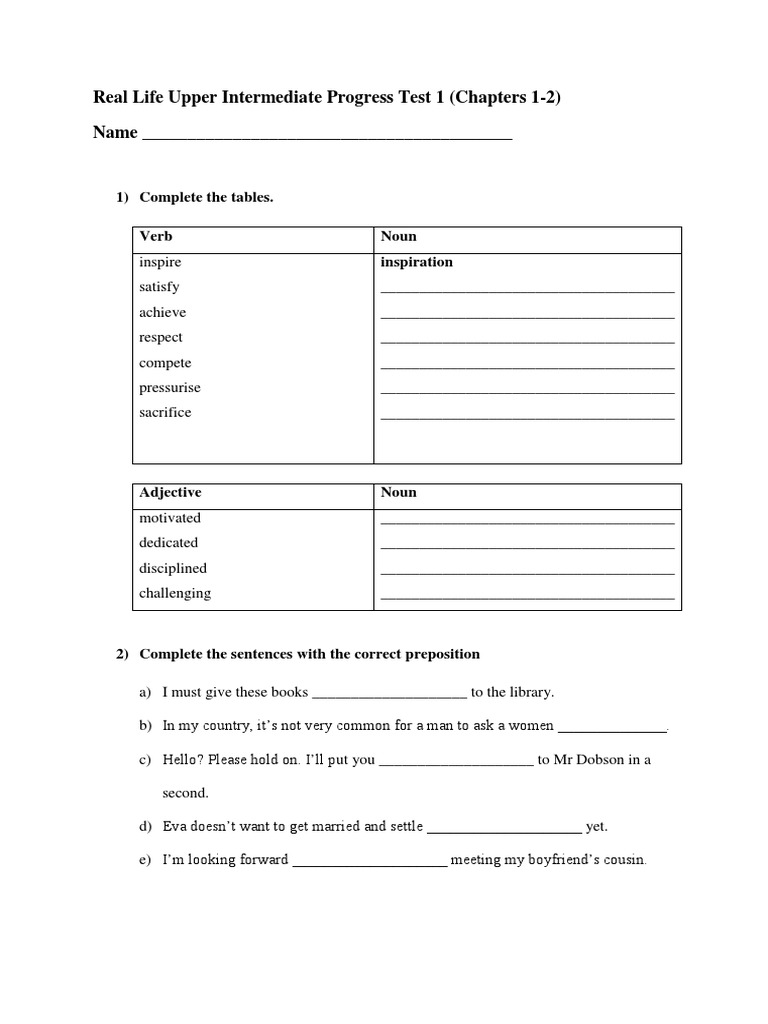 Upper Intermediate Progress Test 1 | PDF | Language Arts & Discipline ...
