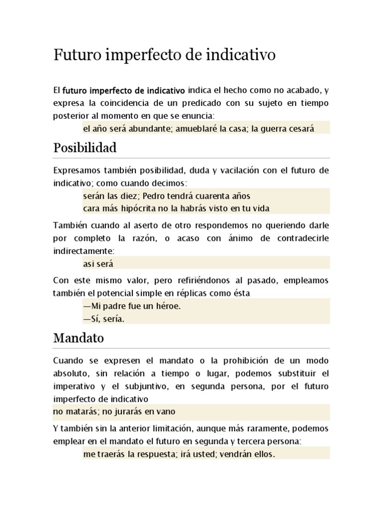 Futuro Imperfecto De Indicativo Pdf Verbo Morfología Lingüística