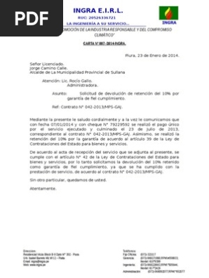 Carta Para Solicitar Devolucion De Garantia