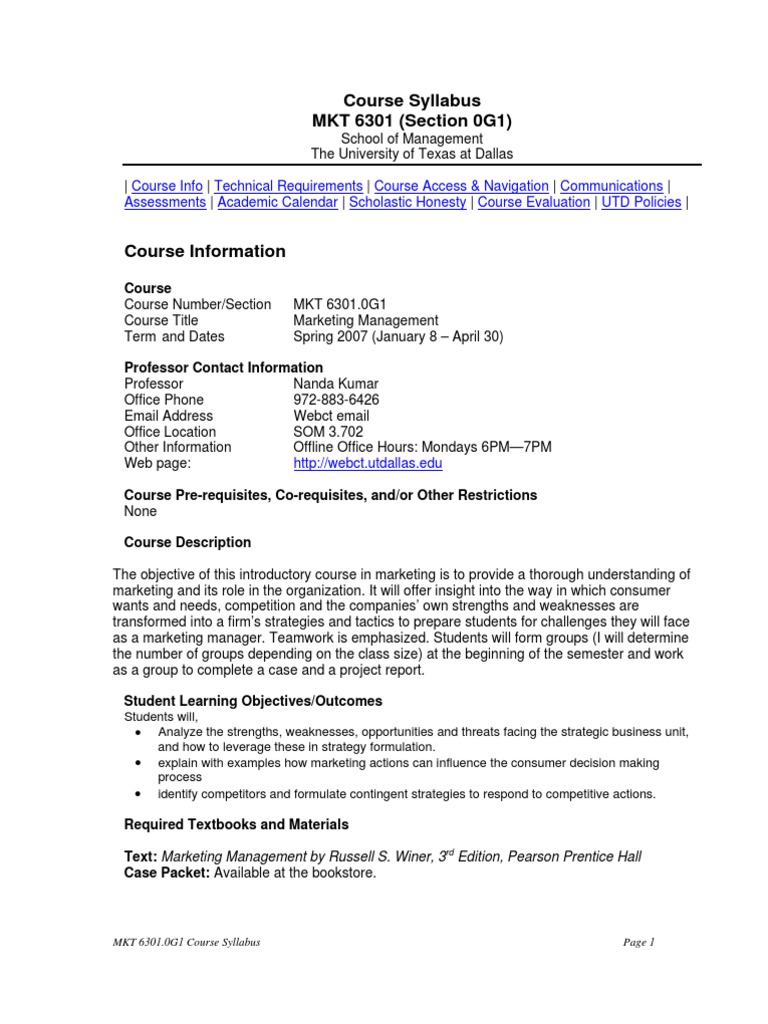Ut Dallas Syllabus For Mkt6301.0G1.07S Taught By Nanda Kumar (Nkumar) | Pdf  | Internet Forum | Test (Assessment)