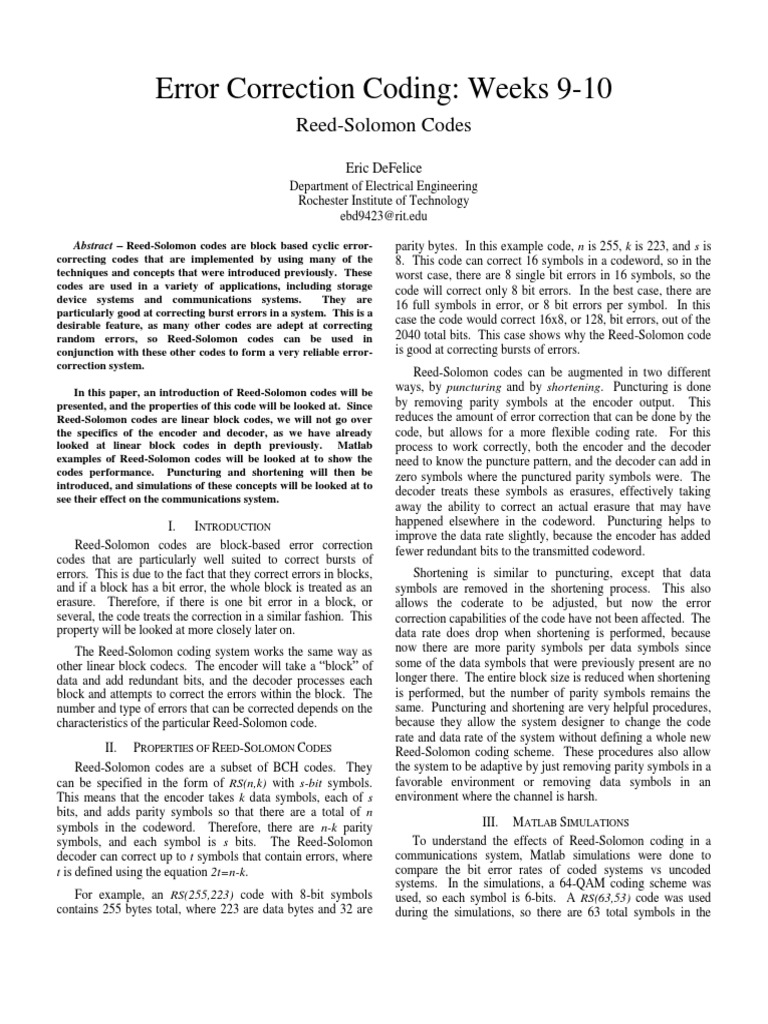 Error Correction Coding: Part 5 | PDF | Forward Error Correction | Code