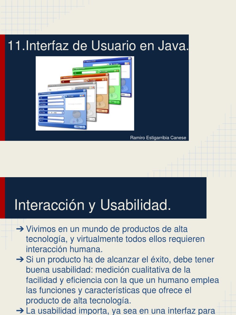 11.interfaz de Usuario en Java PDF Usabilidad Interfaces gráficas