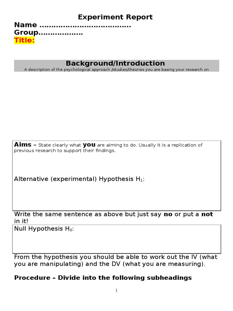 Cognitive Psychology - Write-Up Template | PDF | Experiment ...