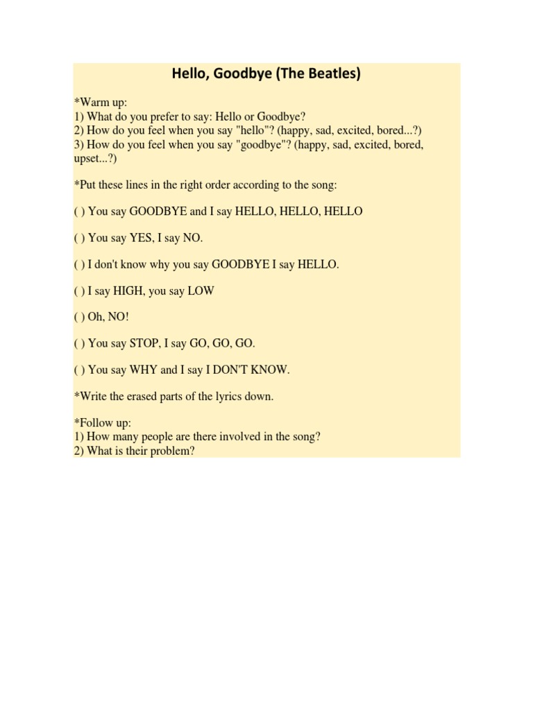 Hello hello don t know why you say goodbye lyrics 1