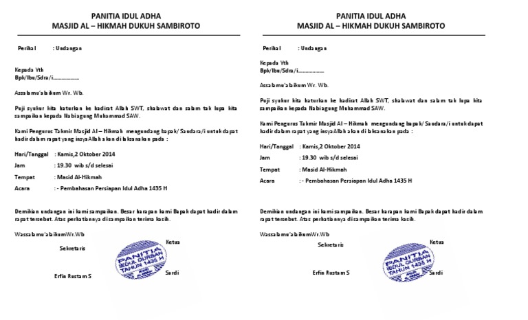 480 Contoh Undangan Rapat Idul Adha Terbaik Gratis