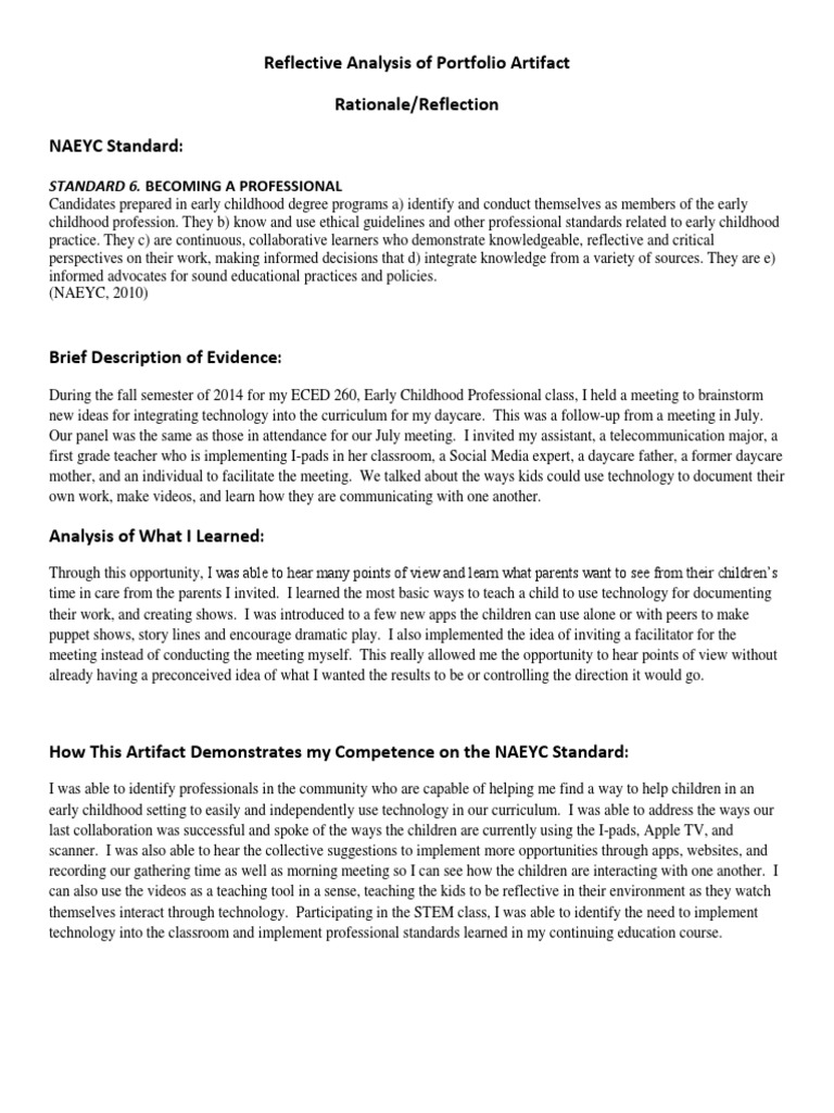 Standard 6 Rationale and Reflection | PDF | Early Childhood Education ...