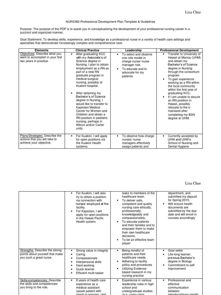 Nurs362 Professional Development Plan | PDF | Nursing | Patient