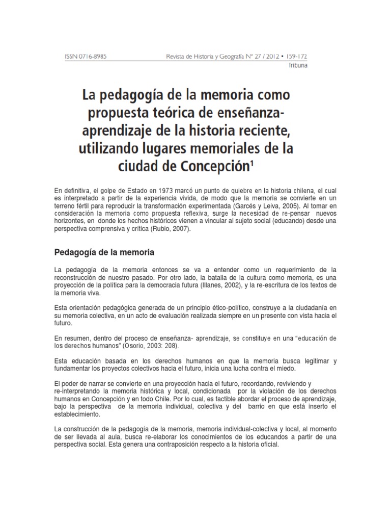 La Pedagogía De La Memoria Pdf Memoria Pedagogía