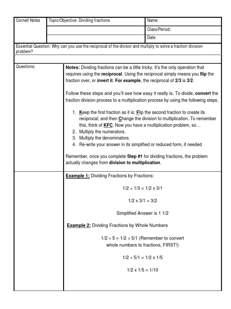KFC Method for Dividing Fractions | PDF