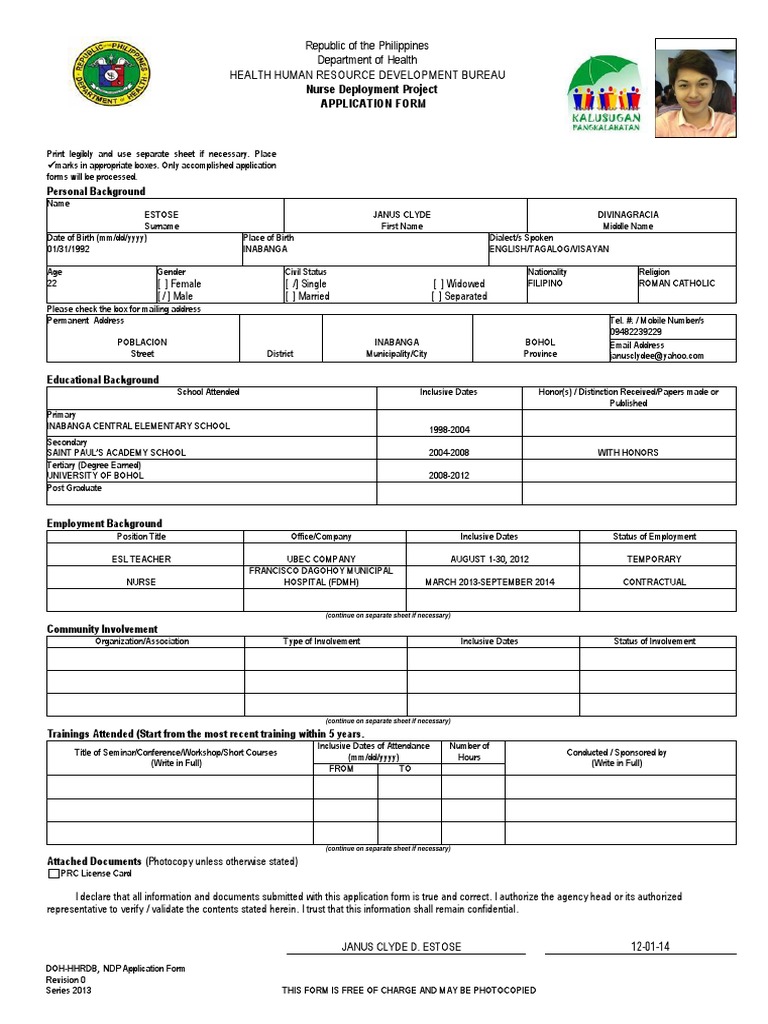 Nurse Deployment Application Form | PDF | Social Science