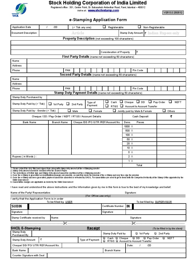 Stamp Paper Form Cheque Financial Services