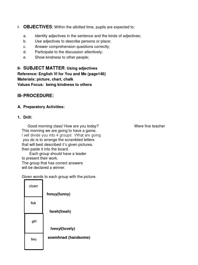 Grade 4 Adjectives Lesson Plan | PDF | Adjective | Noun