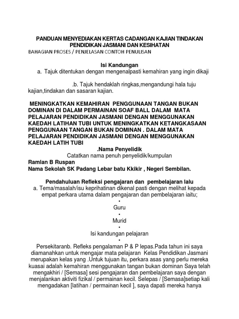 Panduan Menyediakan Kertas Cadangan Kajian Tindakan Pendidikan Jasmani Dan Kesihatan Pdf