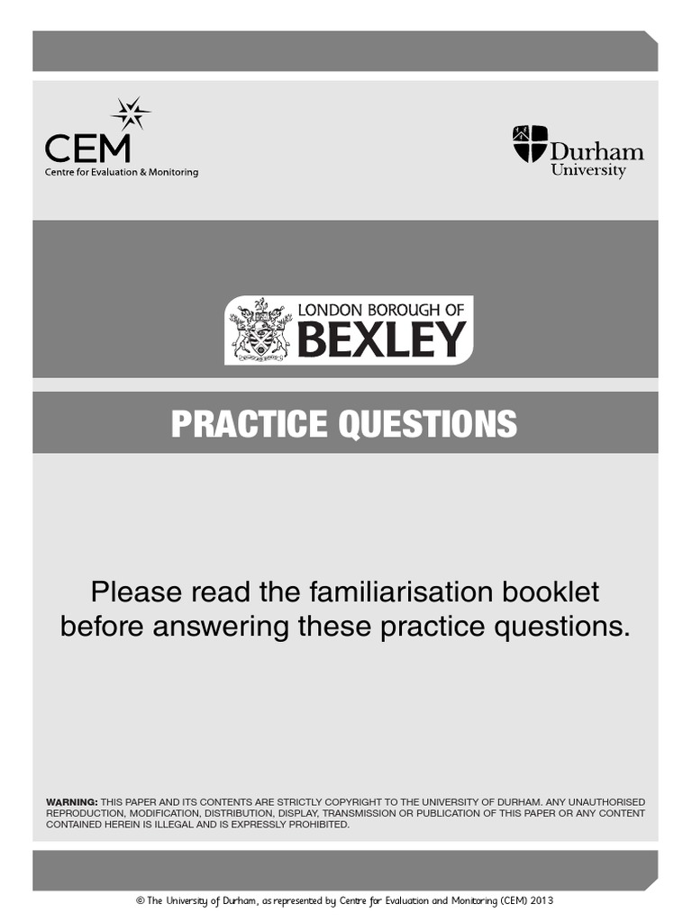 Practice Paper Bexley Selection Test PDF Nature Leisure