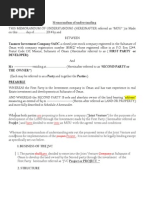 Memorandum of Understanding (TAMMEER INVESTMENT)