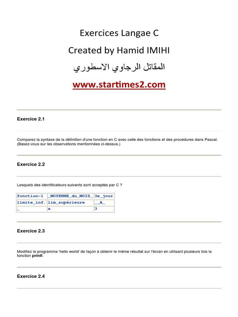 Exercices Completes en Langage C | PDF | Concepts mathématiques | Nombre