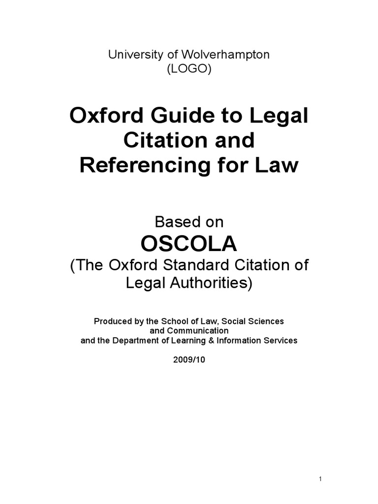 OSCOLA Citation Guide Case Citation Citation