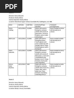 Call Sheet