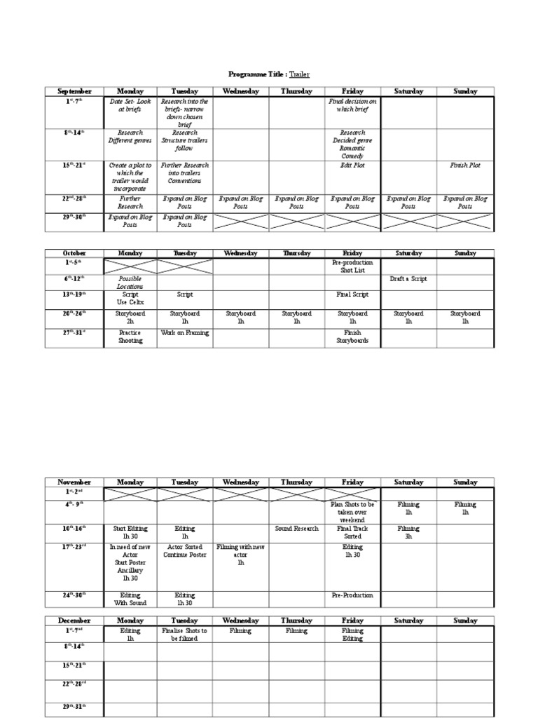 Trailer Production Schedule Overview | PDF | Language Arts & Discipline ...