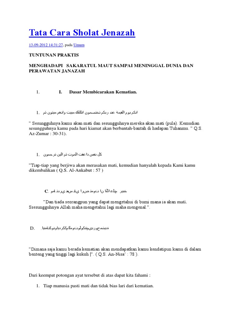 Tata Cara Sholat Jenazah