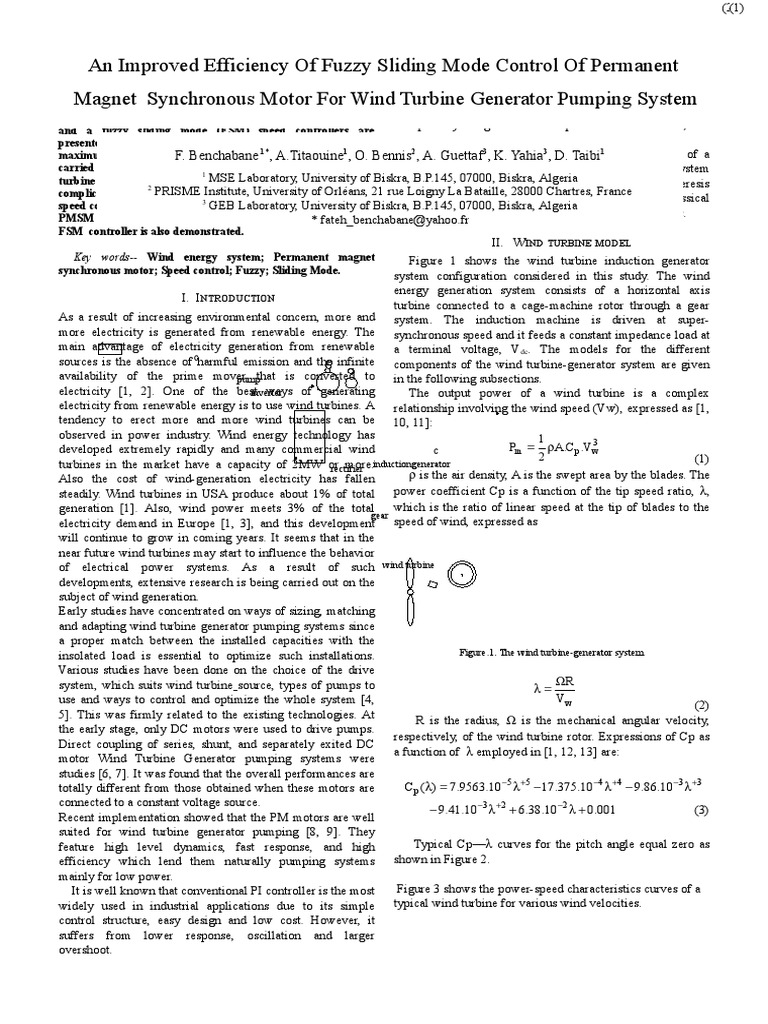 Fuzzy Sliding Mode Control for PMSM in Wind Turbines | PDF | Wind Power ...