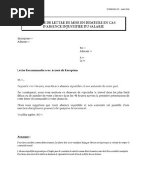 2ieme lettre de mise en demeure absence injustifie