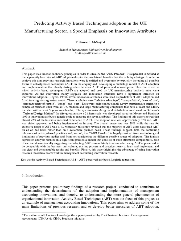 Research papers on activity based management
