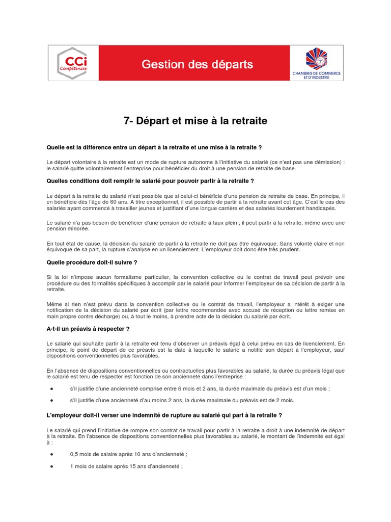 Départ et mise à la retraite : Guide pratique | PDF | Relations entre ...