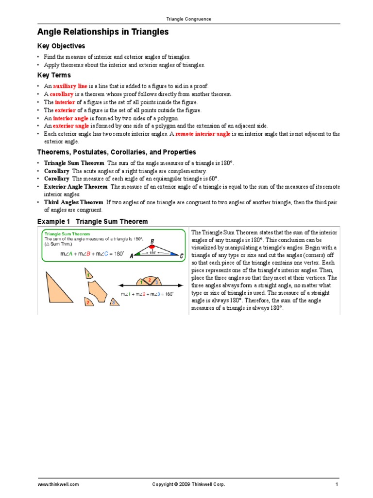 Unit 3 Lesson 1 Notes Angle Relationships in Triangles | PDF | Triangle ...