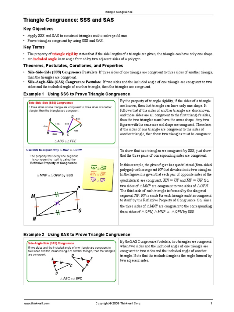 Unit 3 Lesson 2 Video Sss Sas Notes | PDF | Triangle | Elementary Geometry