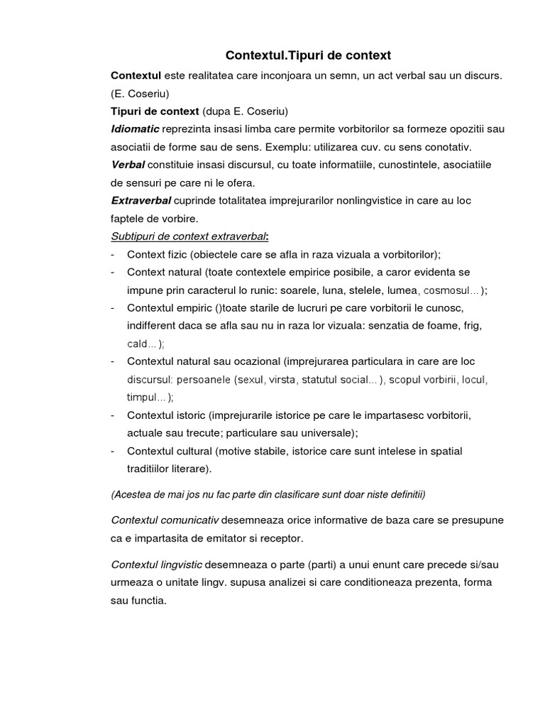 Contextul. Tipuri de Context | PDF