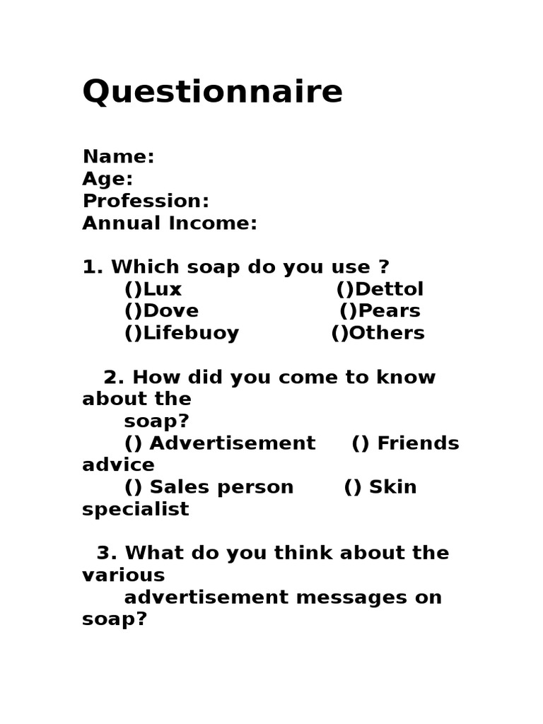 Soap Usage and Awareness Survey | PDF