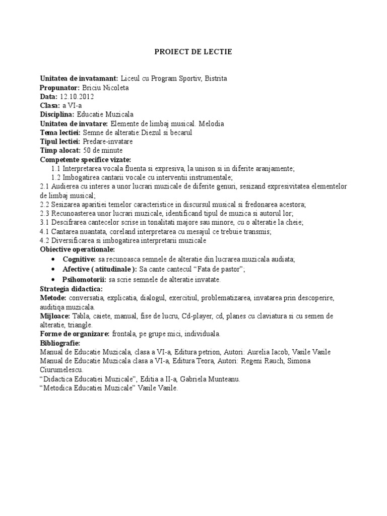 Proiect de Lectie 6 | PDF