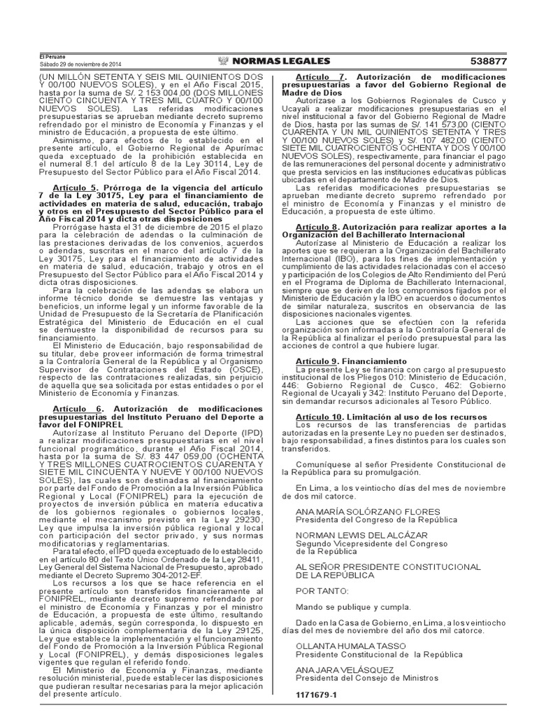 Modificaciones Presupuestarias Ley 30273 | PDF | Perú | Presupuesto
