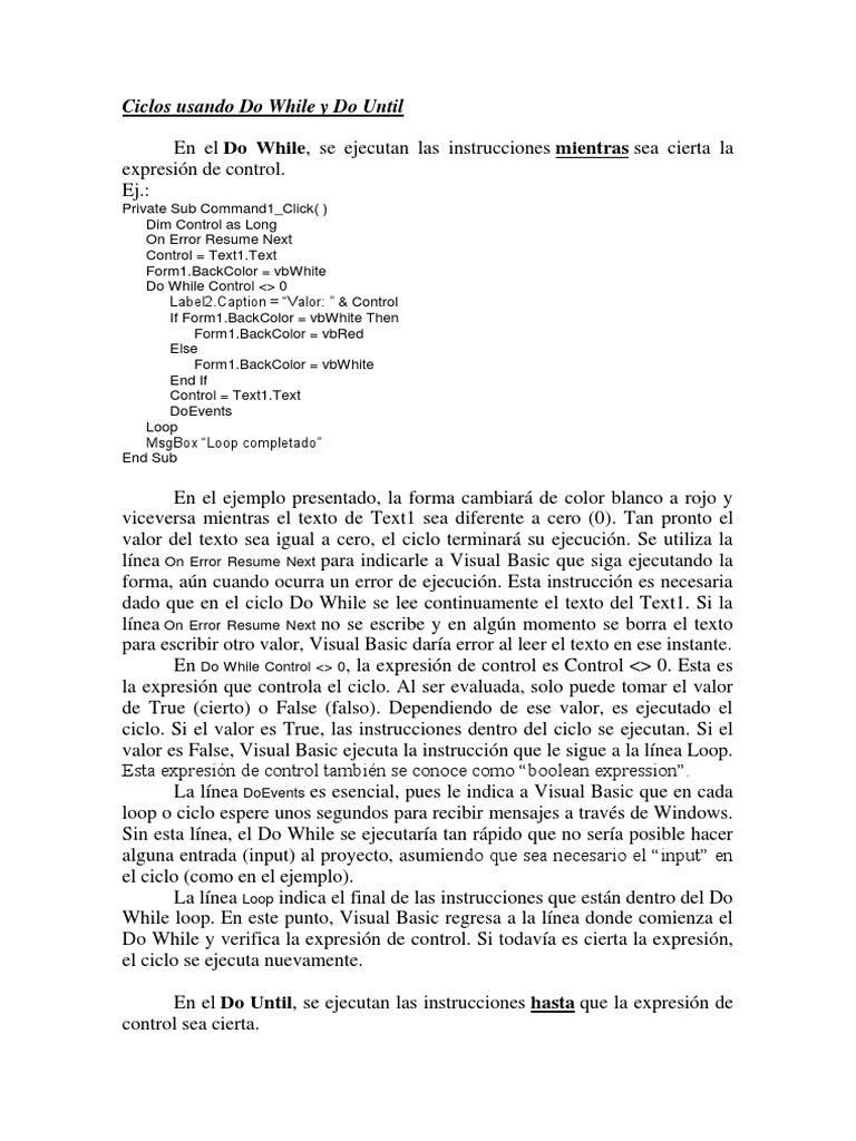 Ciclos Do While y Do Until en VB | PDF | Macro (informática) | Programa ...