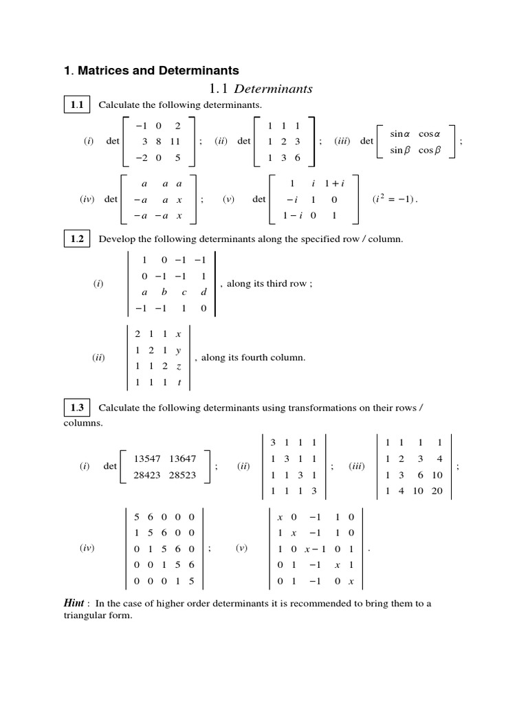 Matrix Properties and Determinants Guide | PDF | System Of Linear ...