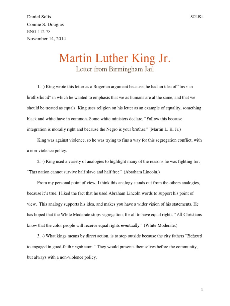 Rogerian argument paper letter birmingham jail